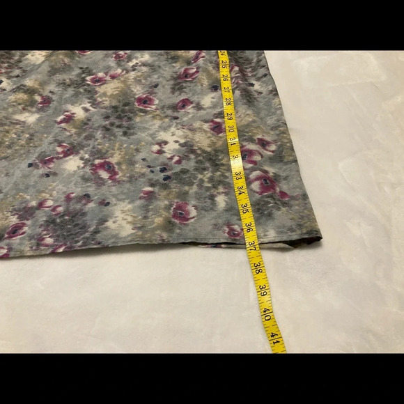 LOFT Gray & Purple Watercolor Print Ruffle Dress 4 - Picture 12 of 15